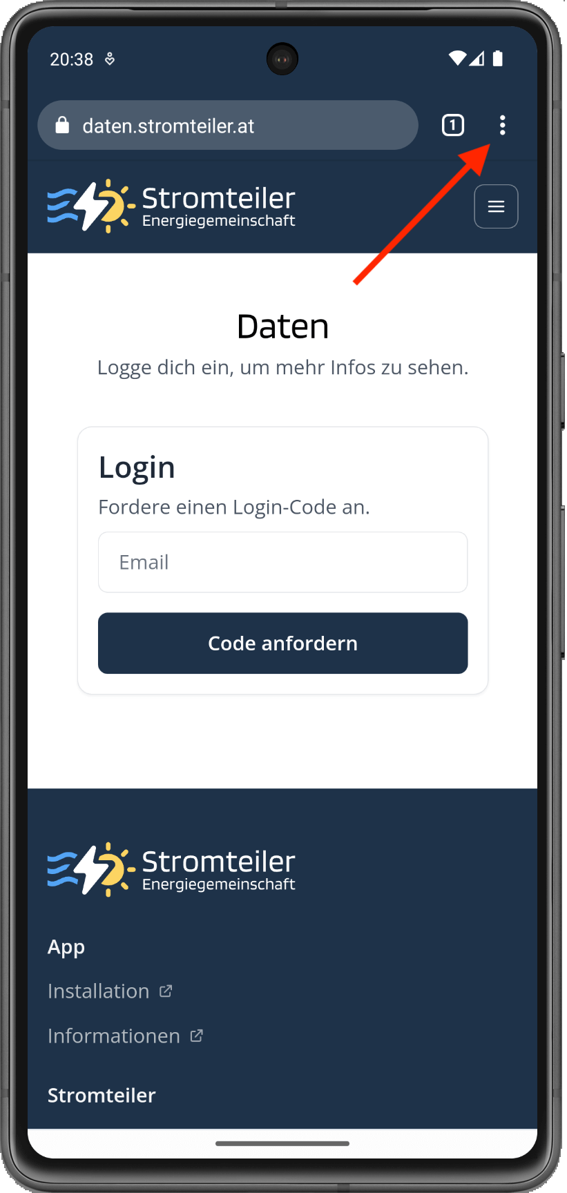 Optionen im Android Browser öffnen