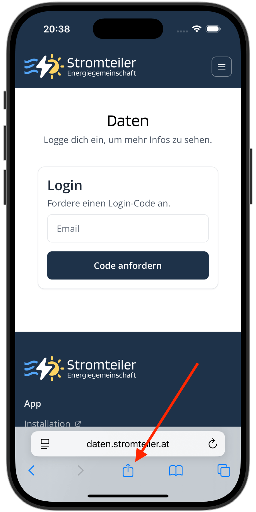 Optionen im iOS Browser öffnen